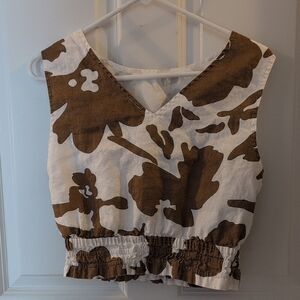 Magaschoni Brown and White Cowhide Floral Tank Top
